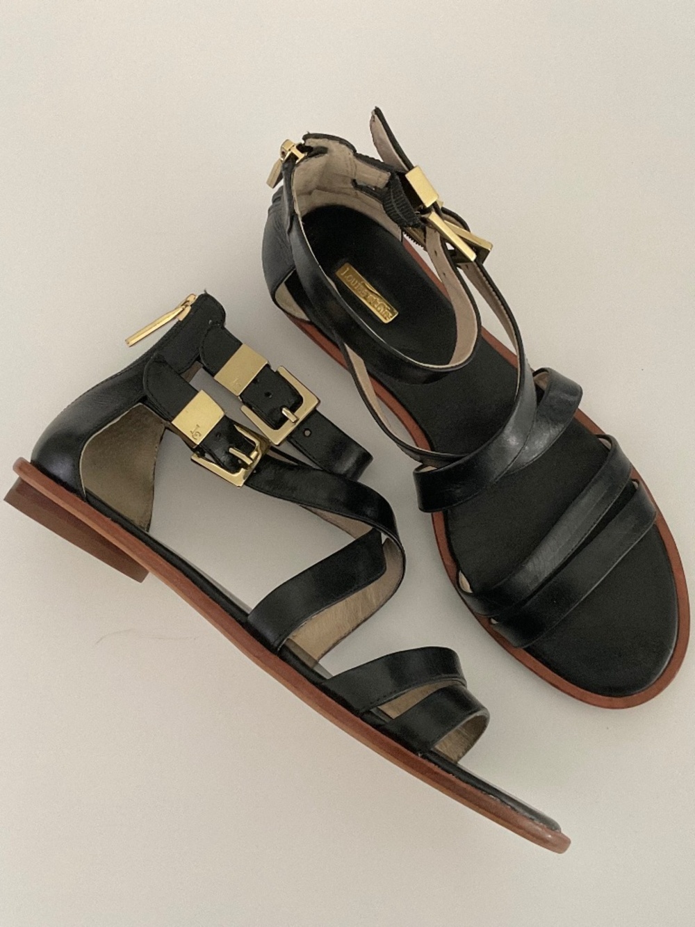 LOUISE ET CIE Lo Carlina Black Double Strap Flat Leather Sandal Size 8